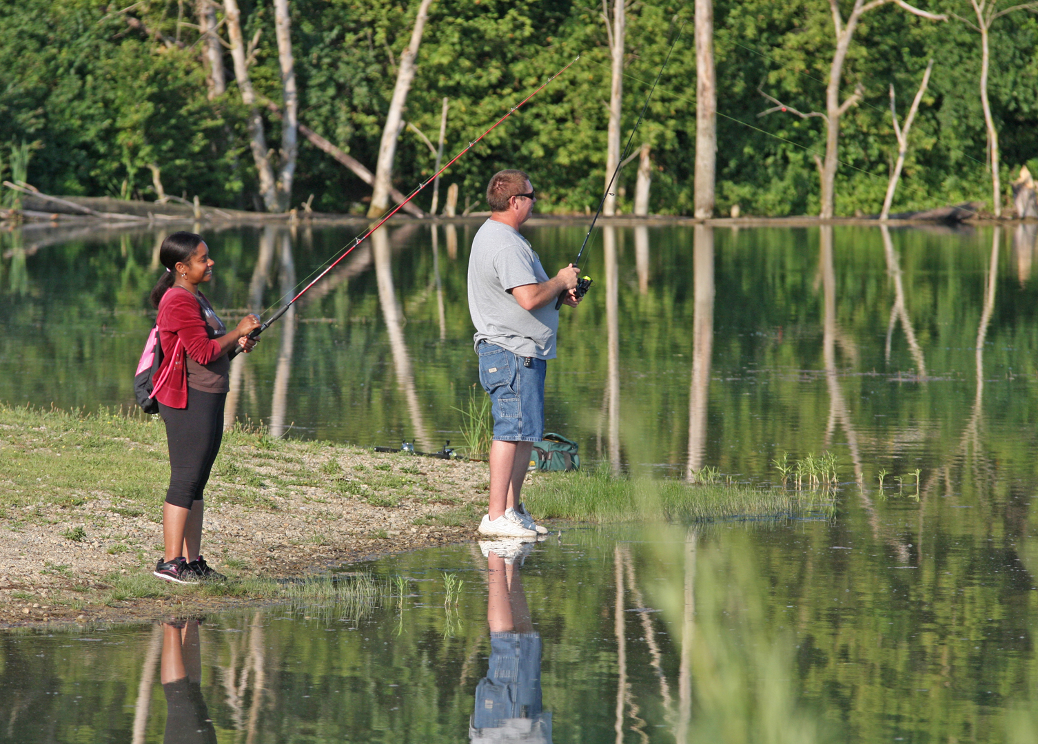 Visitors fish on Darby Bend Lakes at Prairie Oaks Metro Park. Photo by Dan Bissonette.