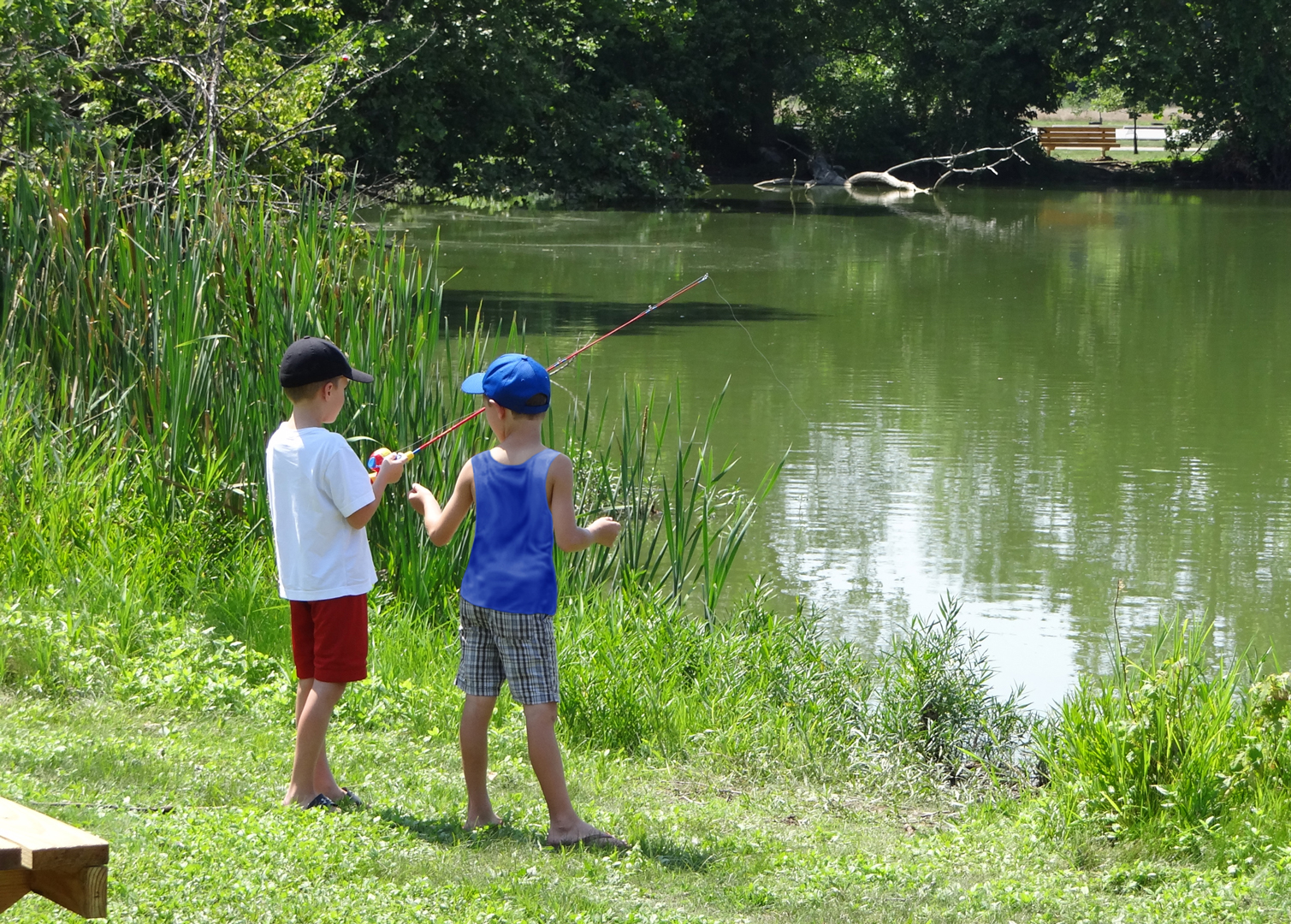 Two boys fish at Heron Pond in Three Creeks Metro Park