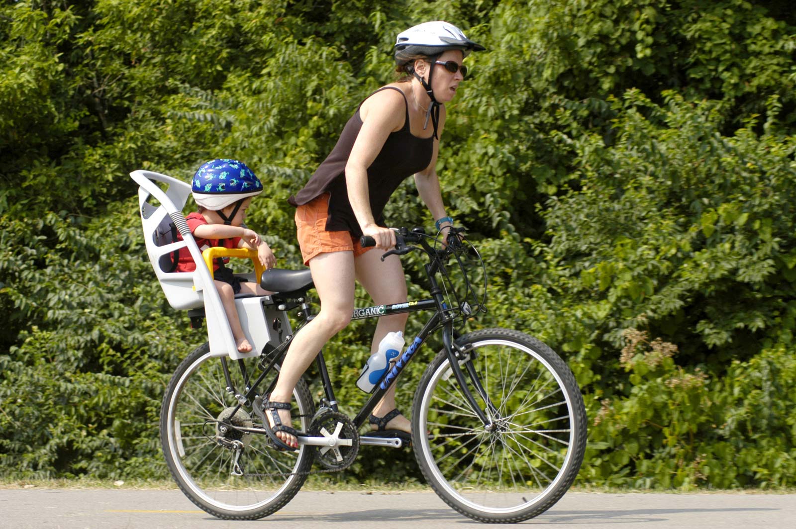 Woman and child riding bike in Sharon Woods.