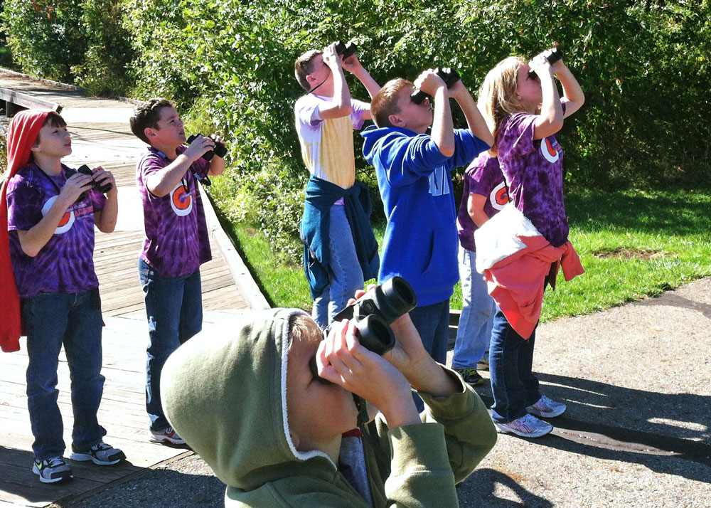 Schoolkids birdwatching at Slate Run Park